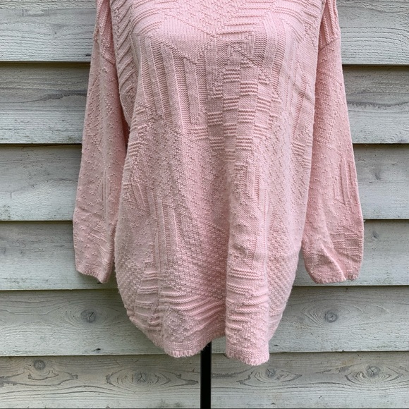 Vintage Pastel Pink Mock Neck Long Sleeve Pullover Oversize Cable Knit Sweater - Picture 8 of 16
